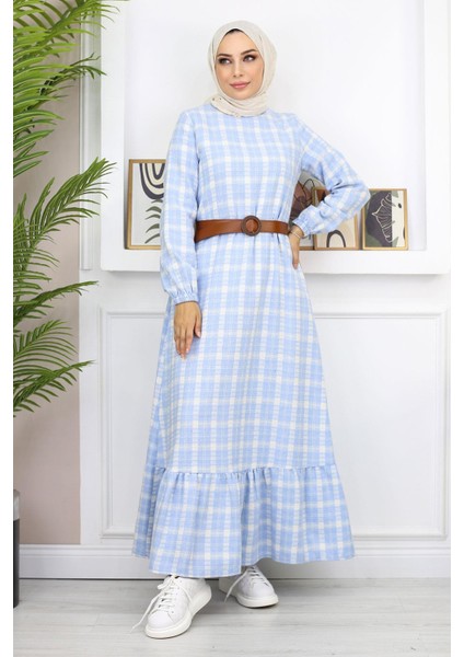 Missvalle Fırfırlı Tesettür Elbise Mavi 19165