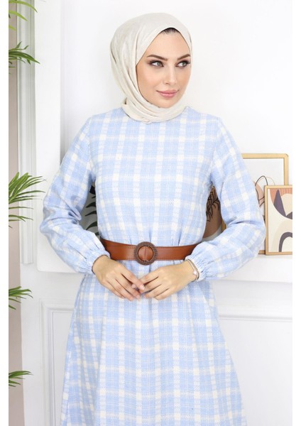 Missvalle Fırfırlı Tesettür Elbise Mavi 19165 fiyatları