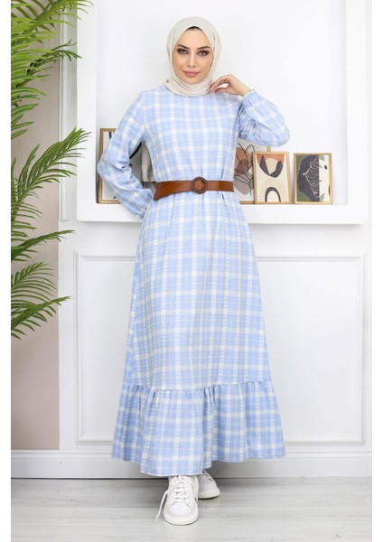 Missvalle Fırfırlı Tesettür Elbise Mavi 19165 modelleri