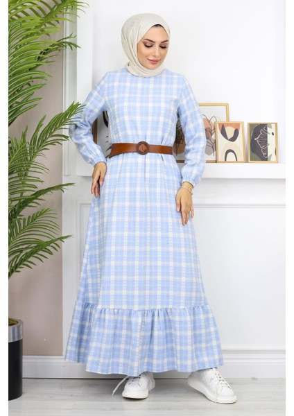 Missvalle Fırfırlı Tesettür Elbise Mavi 19165 fırsatları