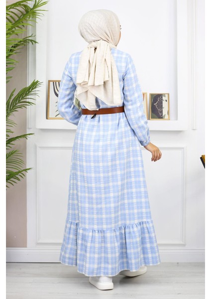 Missvalle Fırfırlı Tesettür Elbise Mavi 19165 indirimleri