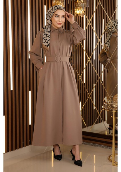 Missvalle Taş Detaylı Kemerli Elbise Vizon 19115