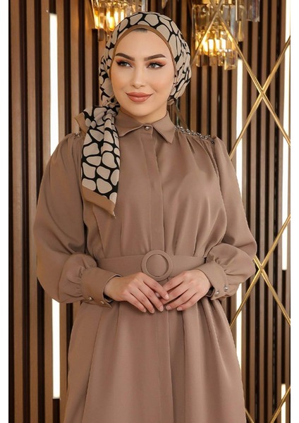 Missvalle Taş Detaylı Kemerli Elbise Vizon 19115 fiyatları