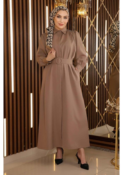 Missvalle Taş Detaylı Kemerli Elbise Vizon 19115 modelleri