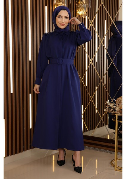Missvalle Taş Detaylı Kemerli Elbise Indigo 19115