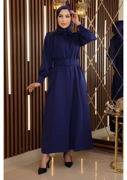 Missvalle Taş Detaylı Kemerli Elbise Indigo 19115 modelleri