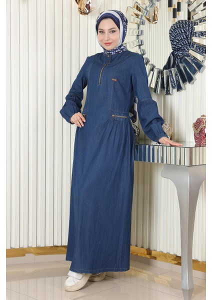 Missvalle Fermuar Detaylı Kot Elbise Koyu Mavi 19138