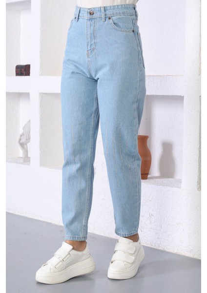 Taş Detaylı Kot Pantolon Açık Kot 6039