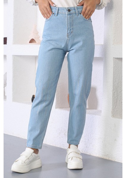 Taş Detaylı Kot Pantolon Açık Kot 6039