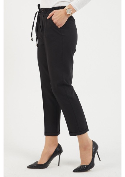 Missvalle Beli Lastikli Duble Paça Pantolon Siyah 12211 modelleri