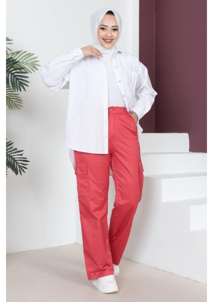 Moda Mihram Beli Lastikli Bol Paça Pantolon Kırmızı 6071