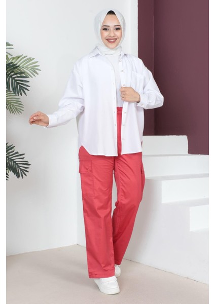 Moda Mihram Beli Lastikli Bol Paça Pantolon Kırmızı 6071 fırsatları