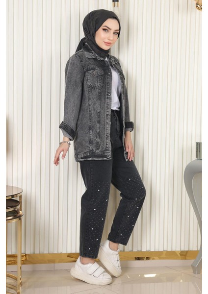 Missvalle Taş Detaylı Kot Pantolon Siyah 6094