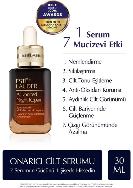 Advanced Night Repair Serum 30ML + Revitalizing Supreme+ Nemlendirici Krem 30ML Cilt Bakım Seti