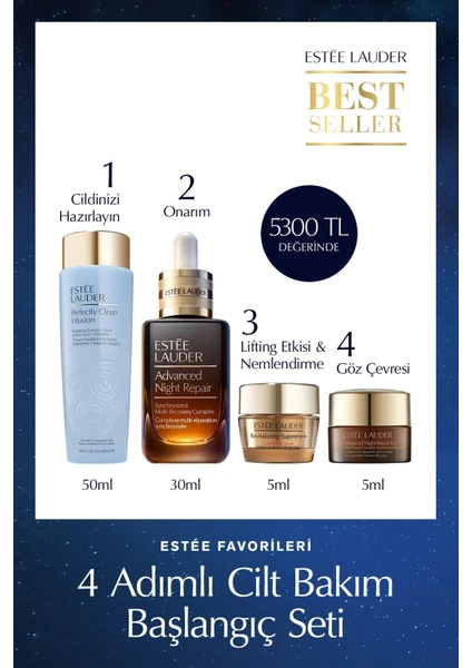 Estee Lauder 4 Adımlı Cilt Bakım Başlangıç Seti - Serum 30ML, Krem 5ml, Göz Kremi 5ml, Losyon 50ML