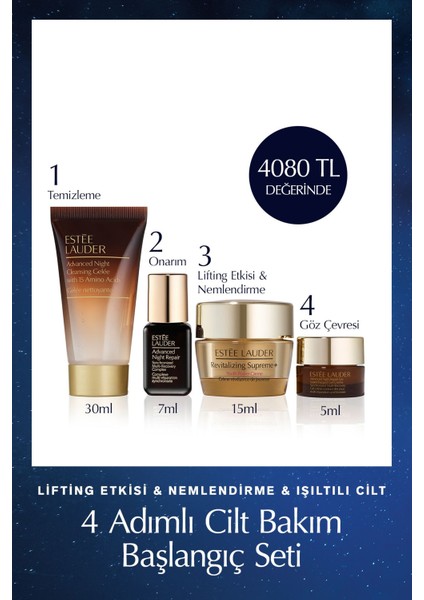 Estee Lauder Advanced Night Repair Tanışma Seti Temizleyici 30 ml, Serum 7 ml, Nemlendirici 15 ml, Göz Kremi 5 ml