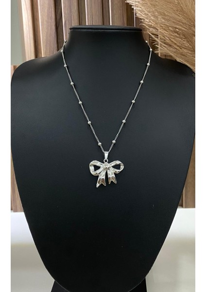 Gümüş / Silver Renk Fiyonk Uçlu Top Zincir 316L Çelik Kolye fiyatları