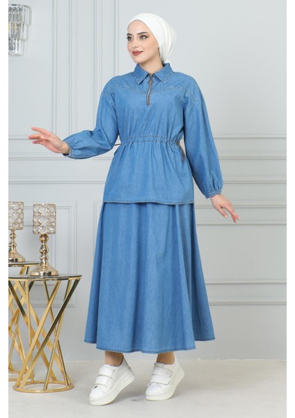 Missvalle Beli Bağcık Detaylı Etekli Kot Takım Açık Mavi 19198 modelleri