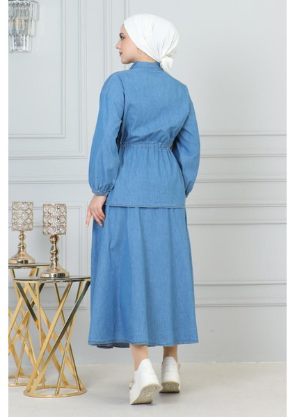 Missvalle Beli Bağcık Detaylı Etekli Kot Takım Açık Mavi 19198 fırsatları