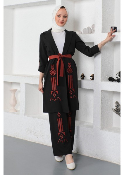 Moda Mihram Nakış Detaylı Takım Siyah 19002