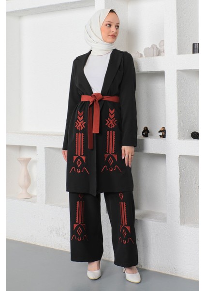 Moda Mihram Nakış Detaylı Takım Siyah 19002 modelleri