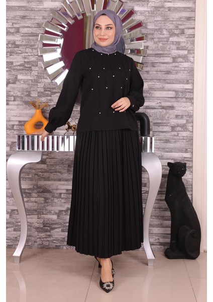 Missvalle Inci ve Taş Detaylı Takım Siyah 19135