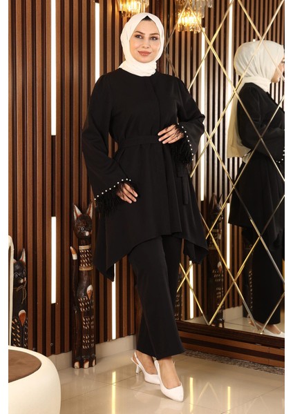 Moda Mihram Tüy Detaylı Takım Siyah 19131
