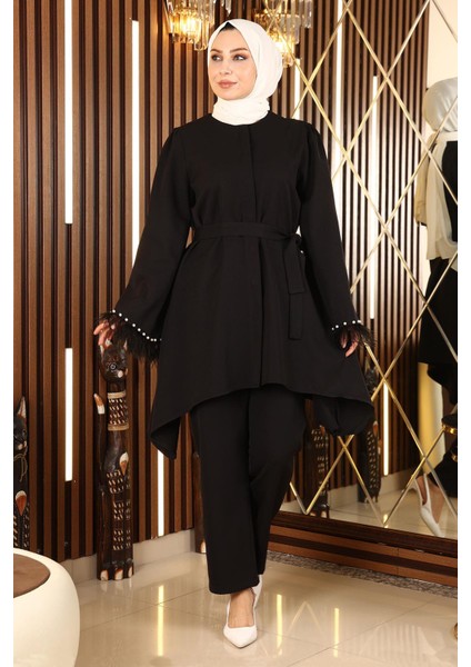 Moda Mihram Tüy Detaylı Takım Siyah 19131 modelleri