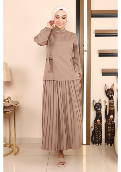 Missvalle Eteği Pileli Takım Vizon 19134 modelleri