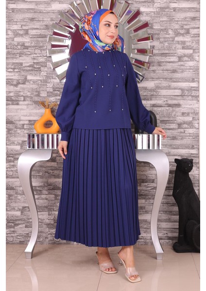 Moda Mihram Inci ve Taş Detaylı Takım Indigo 19135