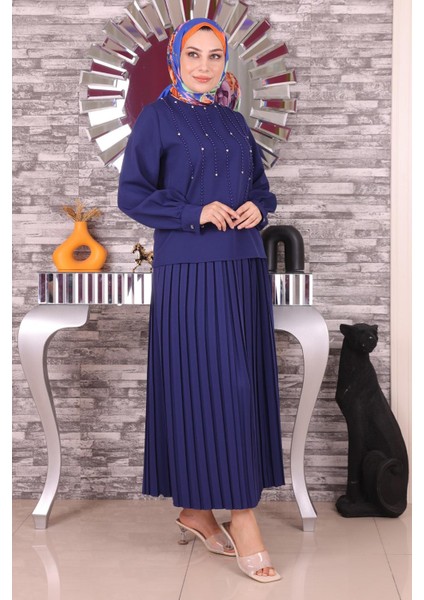 Moda Mihram Inci ve Taş Detaylı Takım Indigo 19135 modelleri