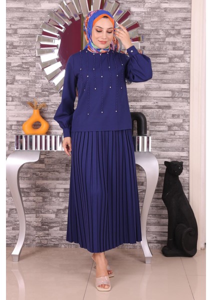Moda Mihram Inci ve Taş Detaylı Takım Indigo 19135 fırsatları