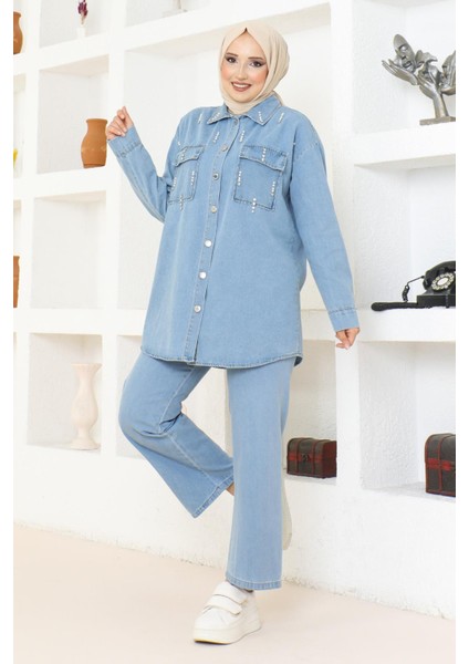 Missvalle Cepli Taş Detaylı Kot Takım Açık Mavi 19207 modelleri
