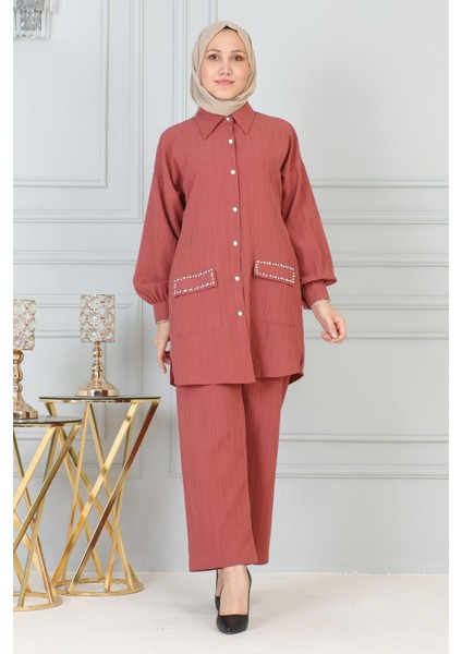 Missvalle Cebi Taş Detaylı Takım Gül Kurusu 19210