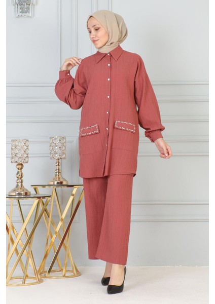 Missvalle Cebi Taş Detaylı Takım Gül Kurusu 19210 modelleri