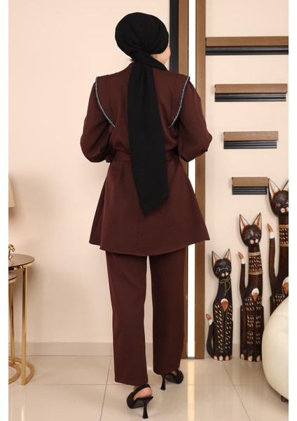 Missvalle Şerit Detaylı Takım Kahverengi 19132 indirimleri