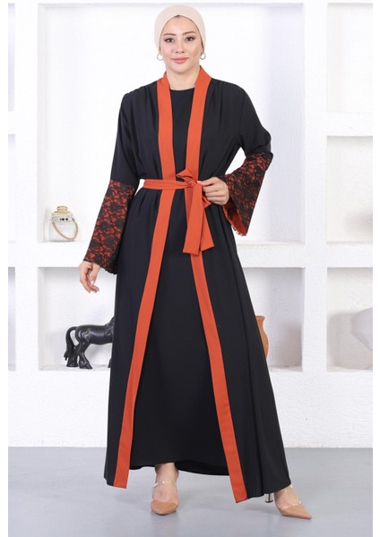 Missvalle Dantel Detaylı Abaya Kiremit 12212