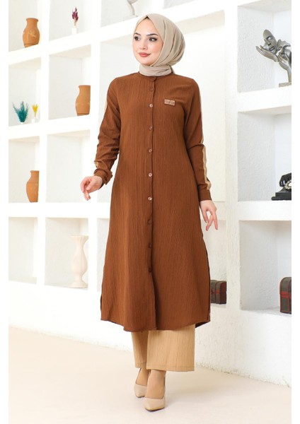 Moda Mihram Arma Detaylı Düğmeli Takım Kahverengi 19194