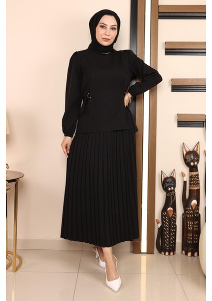 Missvalle Eteği Pileli Takım Siyah 19134