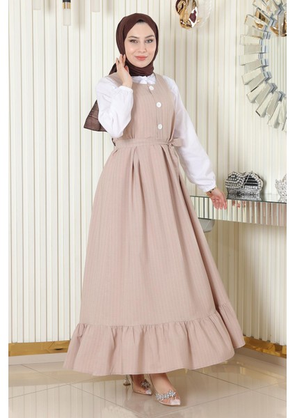 Missvalle Eteği Pileli Kemerli Jile Takım Bej 19221