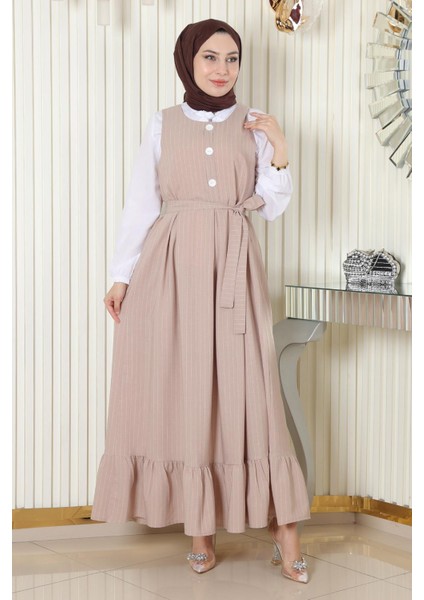 Missvalle Eteği Pileli Kemerli Jile Takım Bej 19221 modelleri