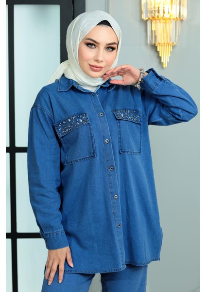 Missvalle Düğmeli Taş Detaylı Kot Takım Mavi 19285 fiyatları