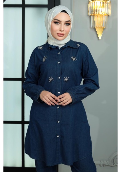 Missvalle Düğmeli Taş Detaylı Kot Takım Koyu Mavi 19149 fiyatları