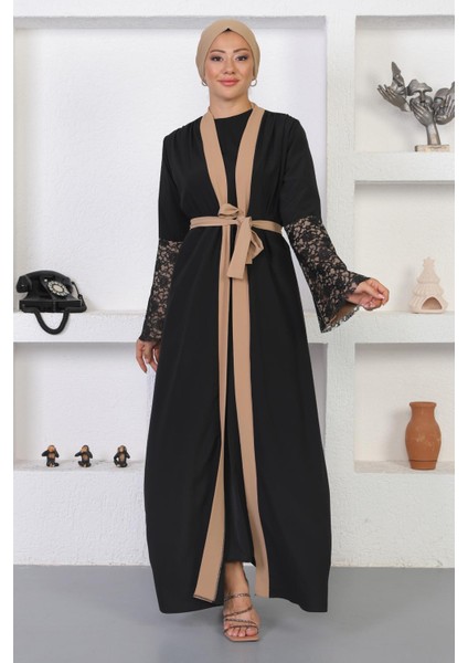 Missvalle Dantel Detaylı Abaya Vizon 12212