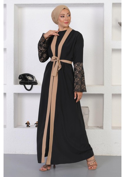 Missvalle Dantel Detaylı Abaya Vizon 12212