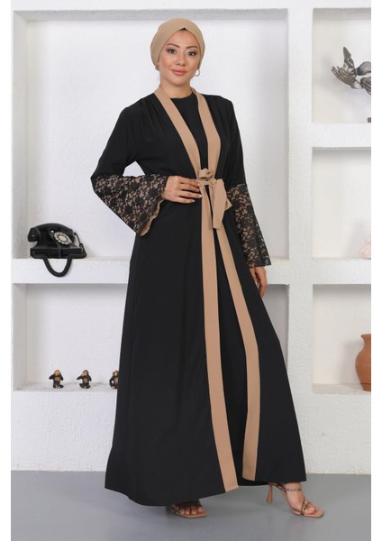 Missvalle Dantel Detaylı Abaya Vizon 12212