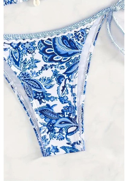 Desenli Mavi Üçgen Bikini Seti modelleri
