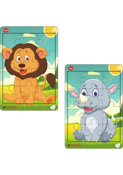 Gift Plus Ahşap Puzzle 6'lı Set Hayvalar Eğitici Yapboz Puzzle Set 1 (12 Parça)