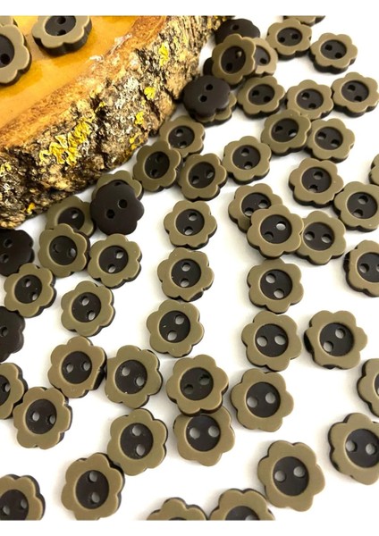 12,5 mm Bej-Kahverengi Papatya Polyester Düğme(20 Adet)