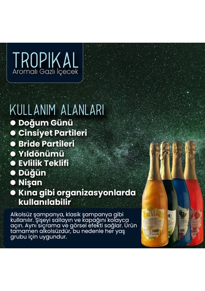 Alkolsüz Şampanya Kivi & Çilek & Tropikal Aromalı Simli 3x750 ml